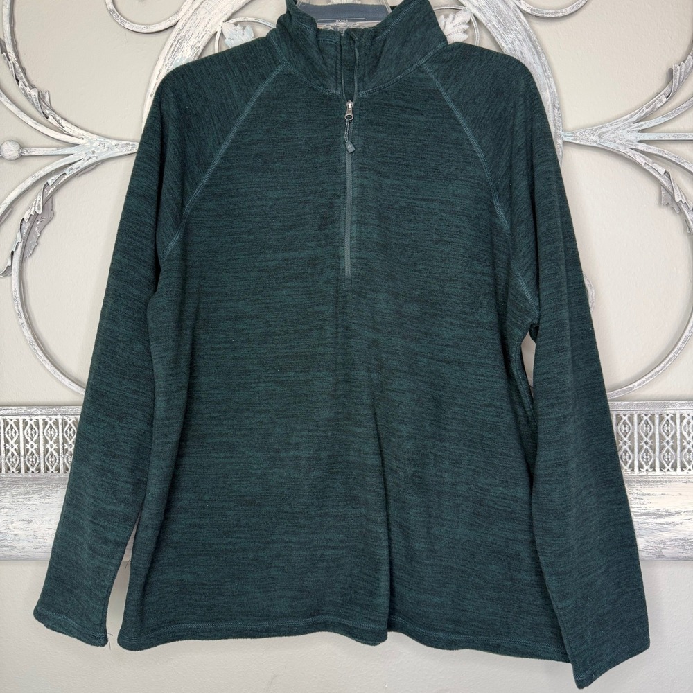 Eddie Bauer Womens XL Green Heathered Quarter Zip Fleece‎ Pullover Sweater EUC
